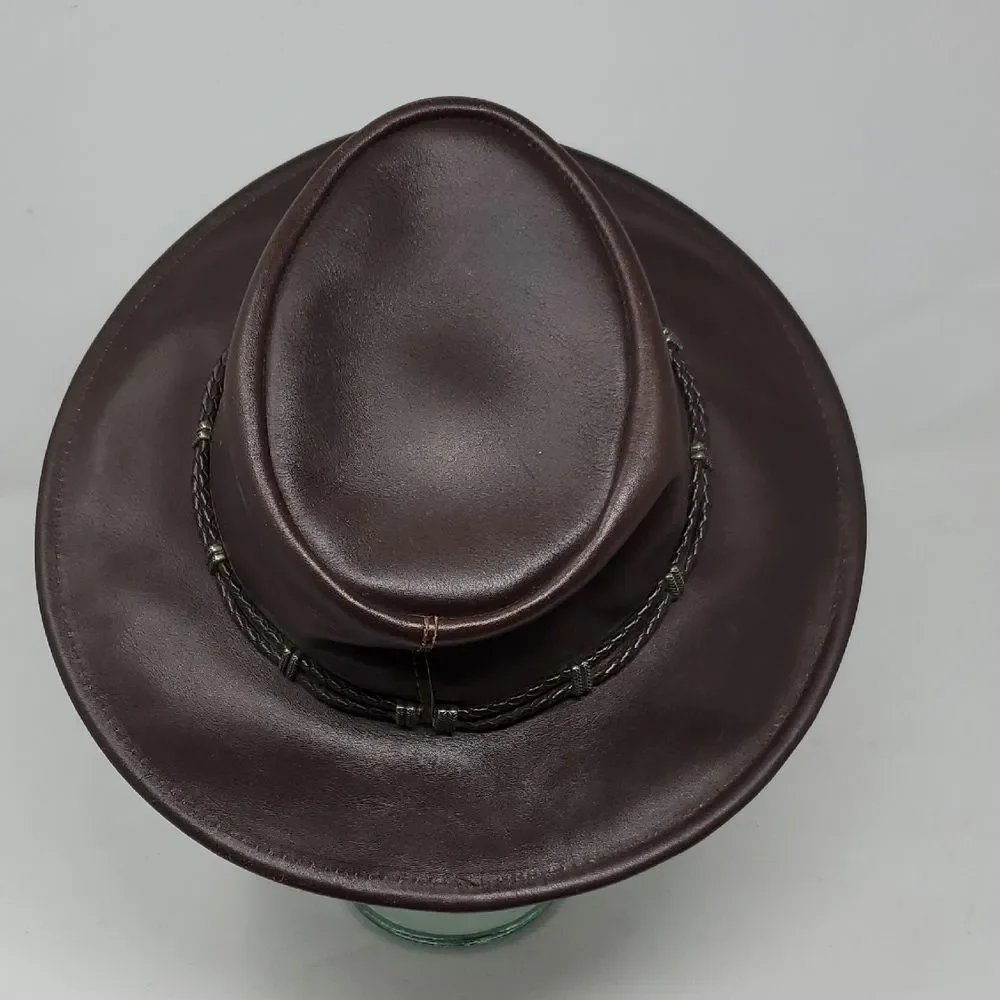 Minnetonka Brown Leather Hat with Silver Accents